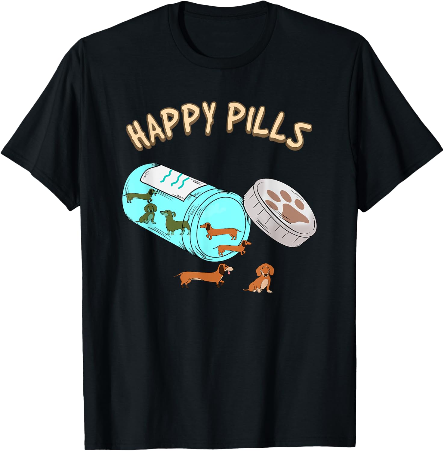 Happy Pills Dachshund Shirt, Dog Lover Gift Women Girls Kids T-Shirt - T-Shirt | Black