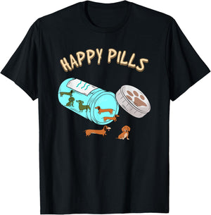 Happy Pills Dachshund Shirt, Dog Lover Gift Women Girls Kids T-Shirt - T-Shirt | Black