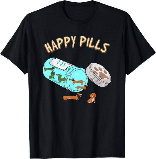 Happy Pills Dachshund Shirt, Dog Lover Gift Women Girls Kids T-Shirt - T-Shirt | Black