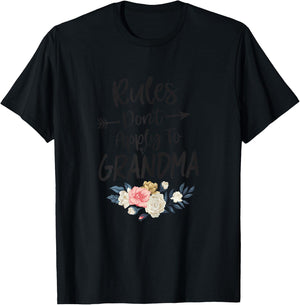 New Grandma Shirt Rules Don't Apply to Grandma Flower T-Shirt - T-Shirt | Black