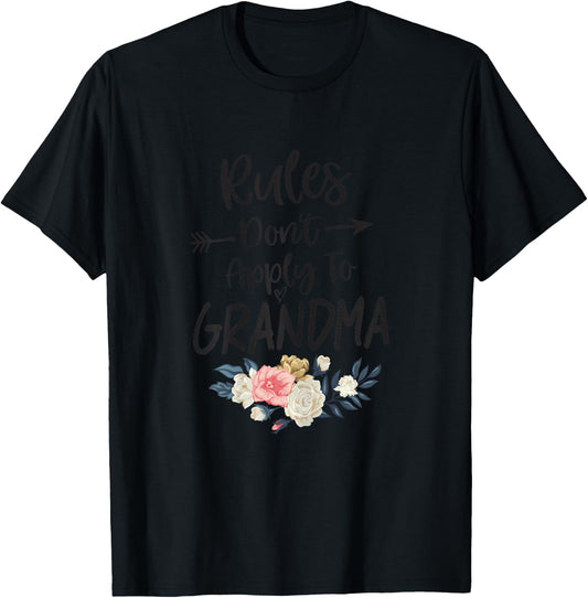 New Grandma Shirt Rules Don't Apply to Grandma Flower T-Shirt - T-Shirt | Black