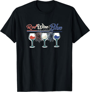 4th of July wine shirts RED WINE AND BLUE! T-Shirt - T-Shirt | Black