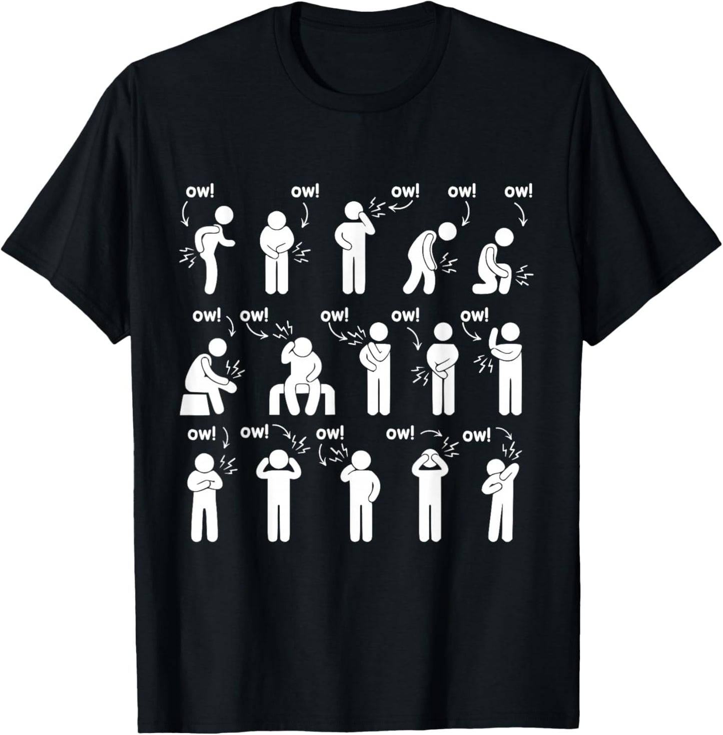 Ow Ow Ow Ow Saying Body Pain Characters Humor Sarcastic T-Shirt - T-Shirt | Black