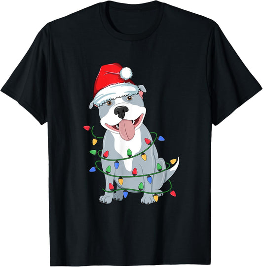 Pitbull Christmas Tree Lights Kawaii Pitty Dog Lover Xmas Men Women Kids T-Shirt - T-Shirt | Black