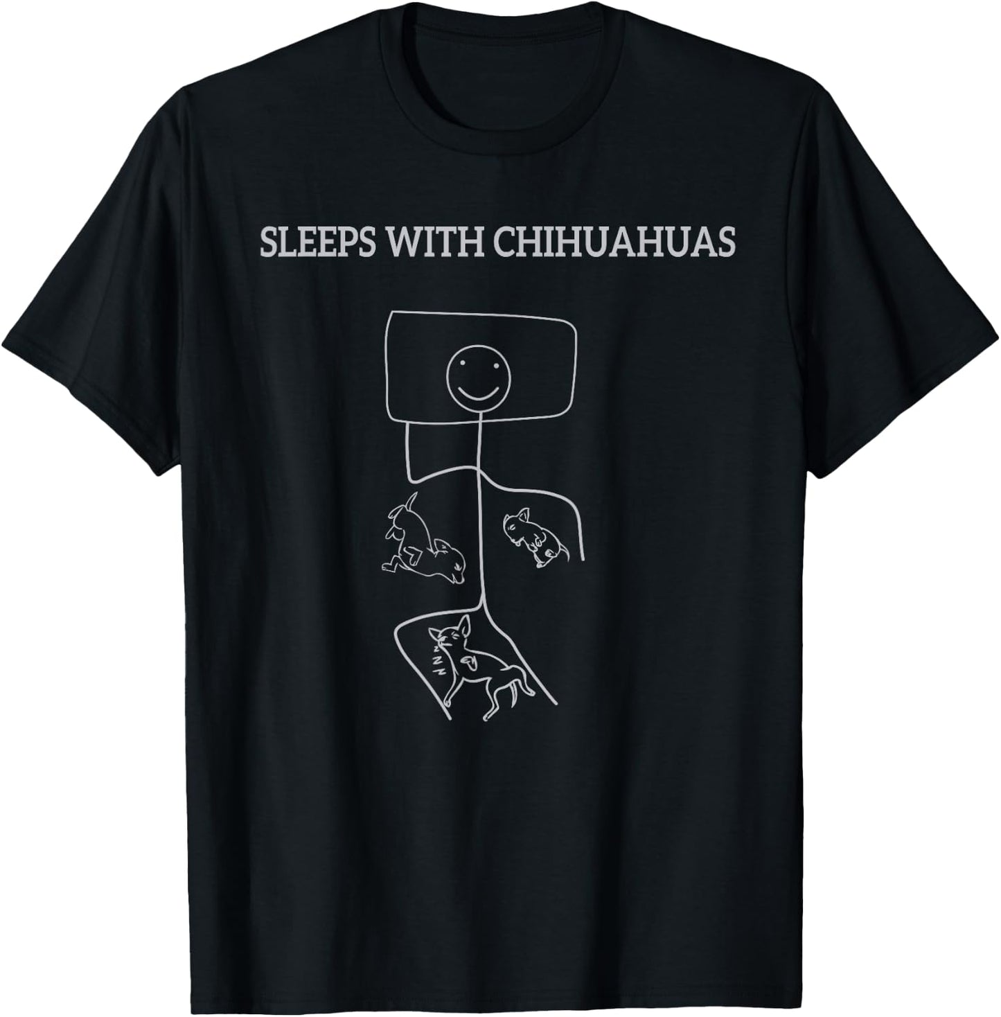 Sleeps With 3 Chihuahuas Single Stick Figure shirt Chihuahua T-Shirt - T-Shirt | Black