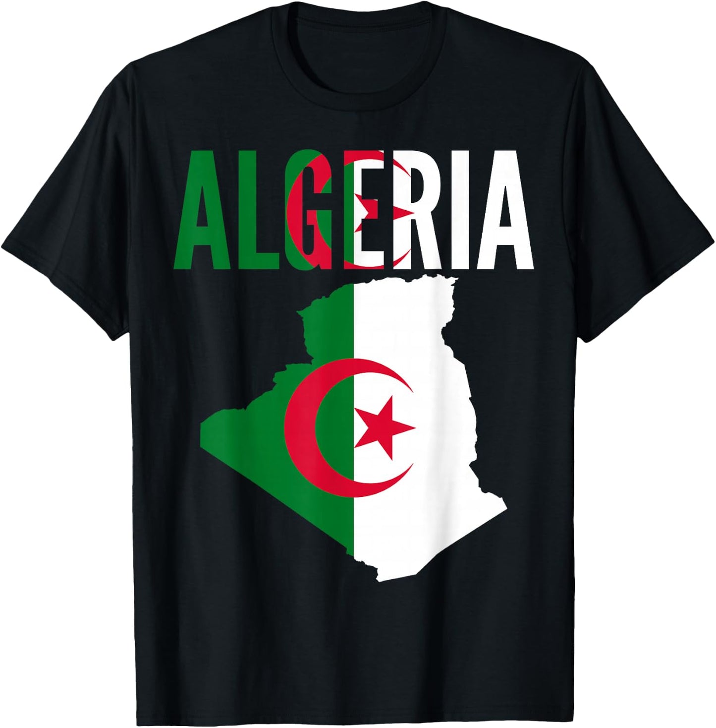 Algerian - Algeria Country Map Flag T-Shirt - T-Shirt | Black