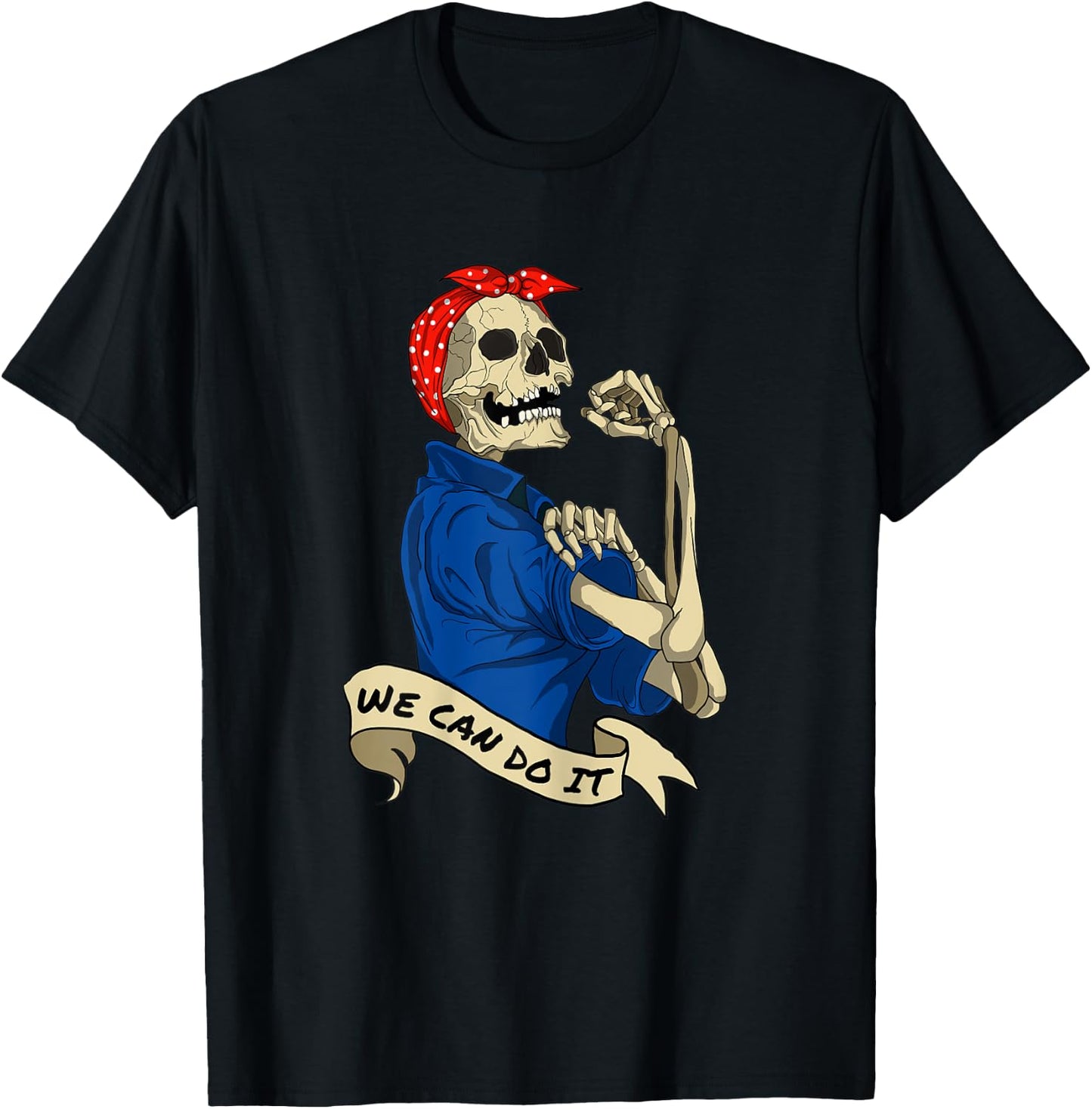 Rosie Riveter We Can do It Skeleton Halloween Party Costume T-Shirt - T-Shirt | Black