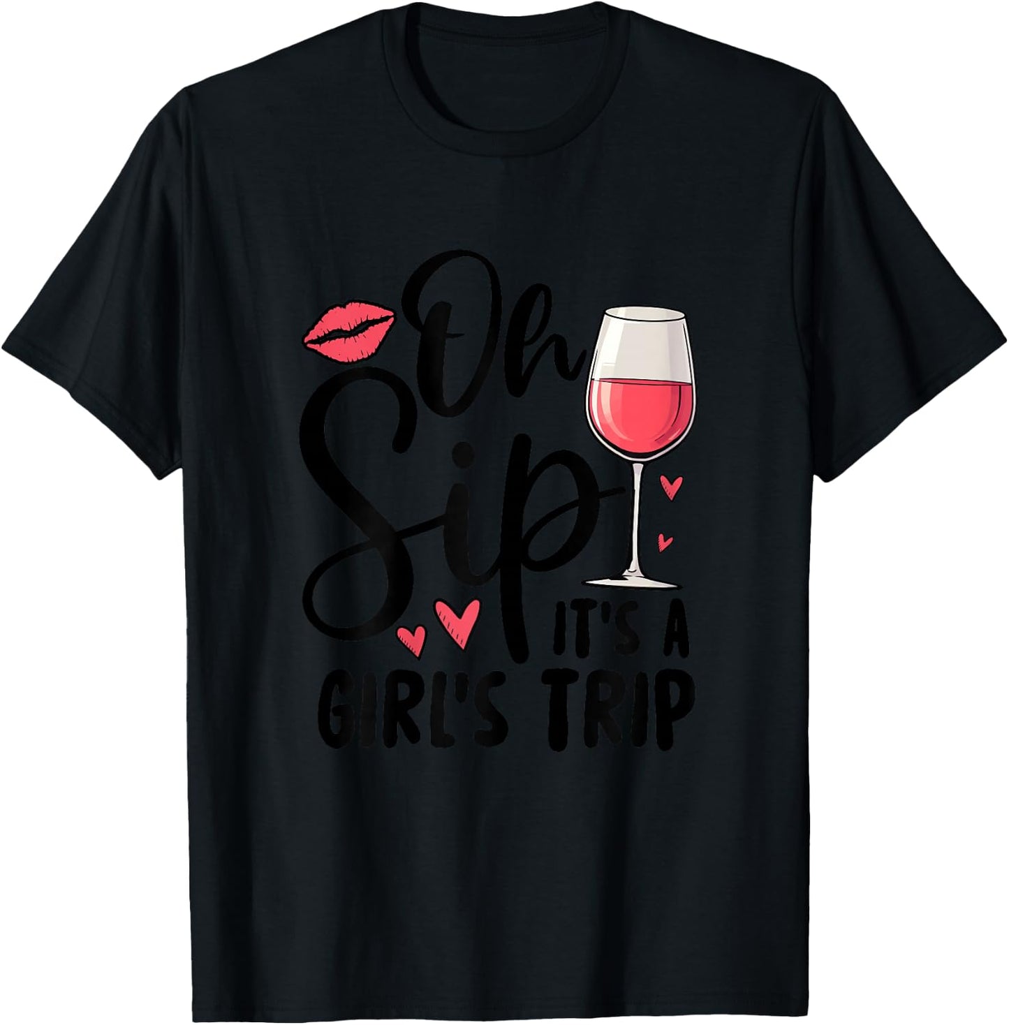 Oh Sip It's A Girls Trip Travel Party T-Shirt - T-Shirt | Black
