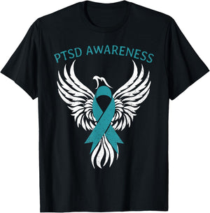 Rise of The Phoenix PTSD Awareness Month Teal Ribbon T-Shirt - T-Shirt | Black