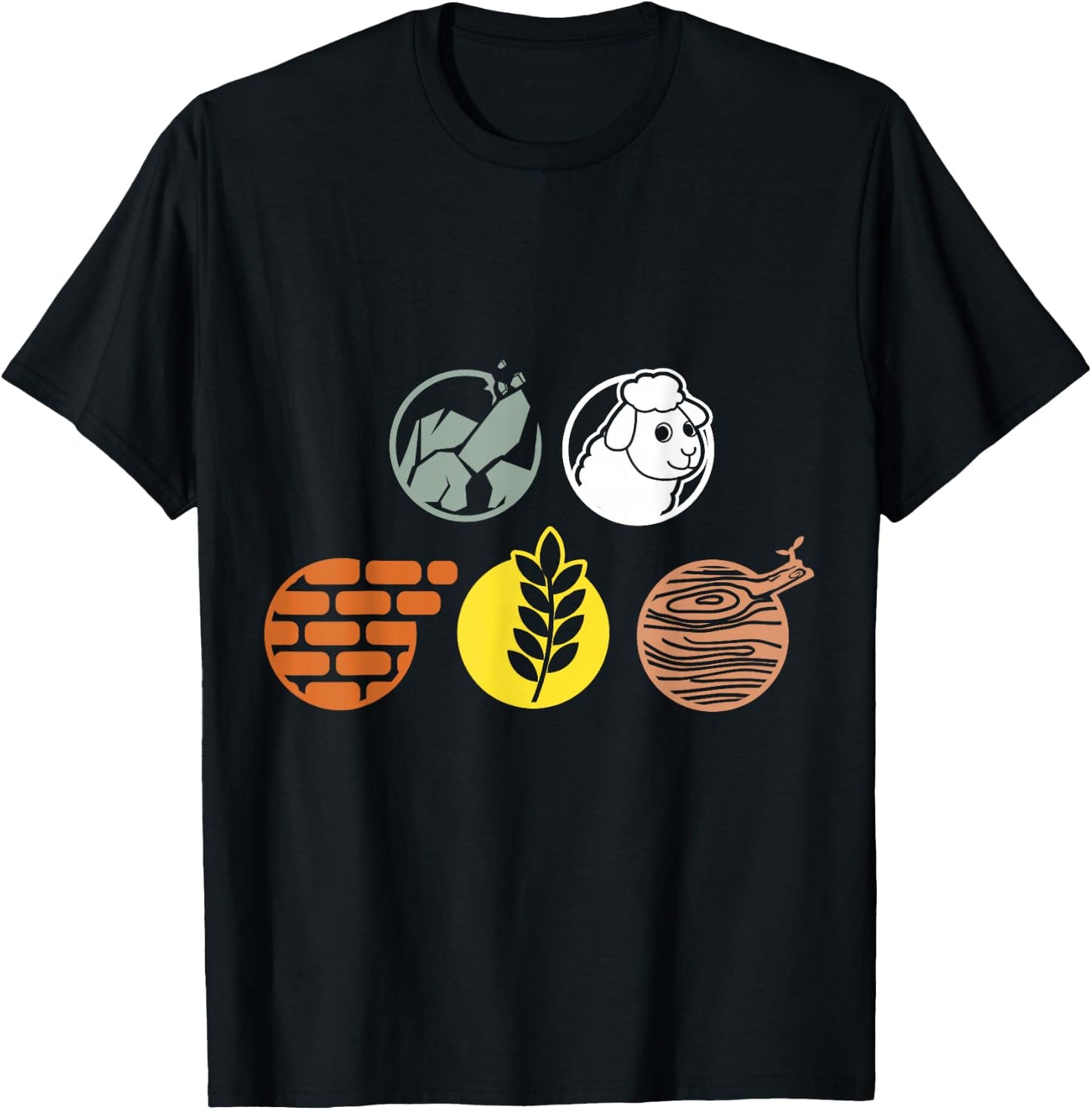 Life Components Brick, Wood, Rock, Wheat, Sheep T-Shirt - T-Shirt | Black
