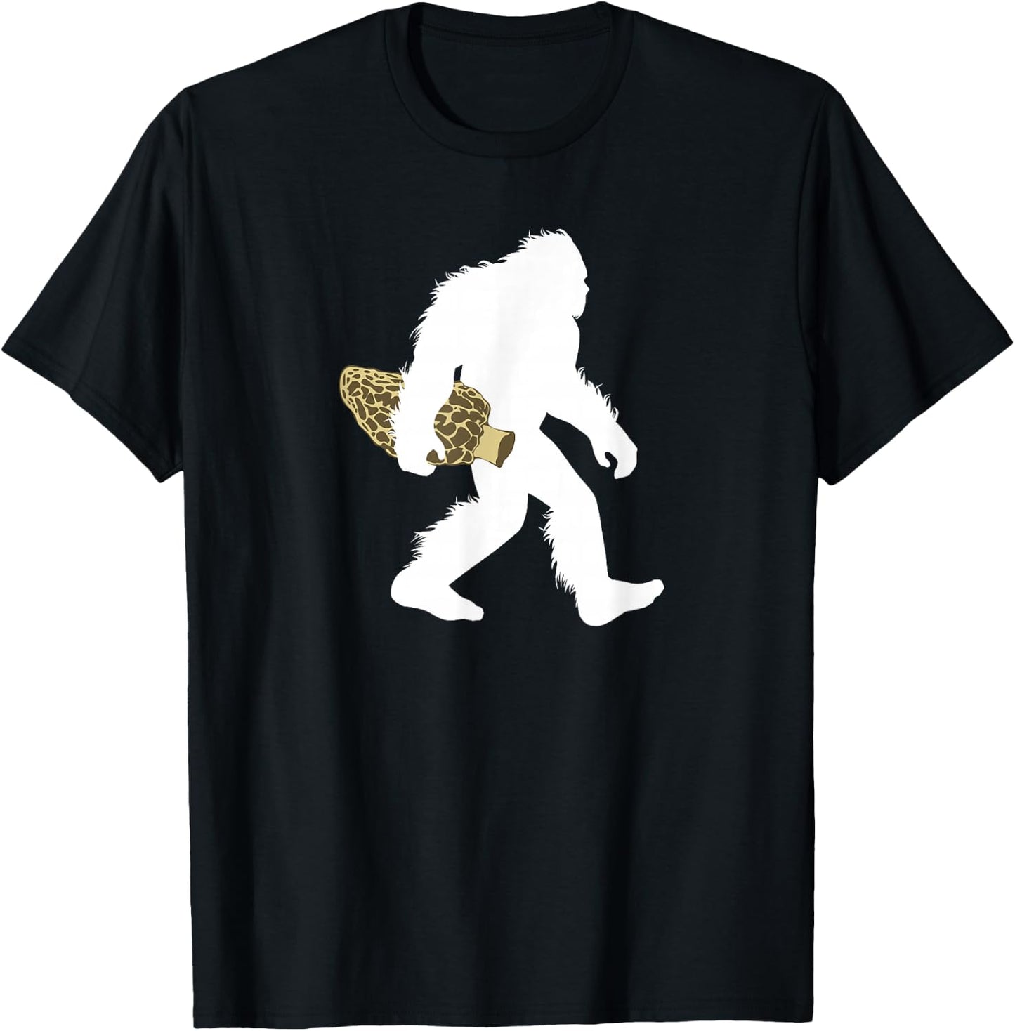 Bigfoot with Morel Mushroom Shirt, Sasquatch Fungi Gift T-Shirt - T-Shirt | Black
