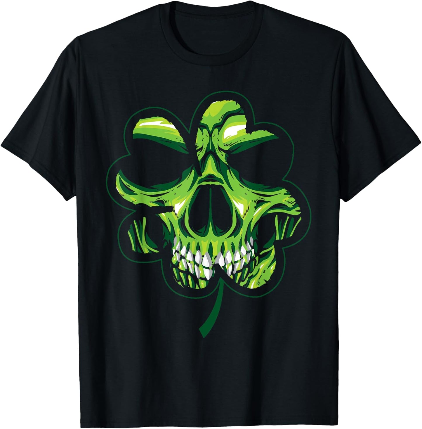 St Patricks Day Shirt Shamrock Skull Biker T-Shirt - T-Shirt | Black
