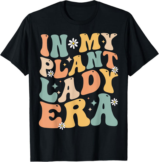 Retro In My Plant Lady Era Xmas Gardening Plant Mom Groovy T-Shirt - T-Shirt | Black
