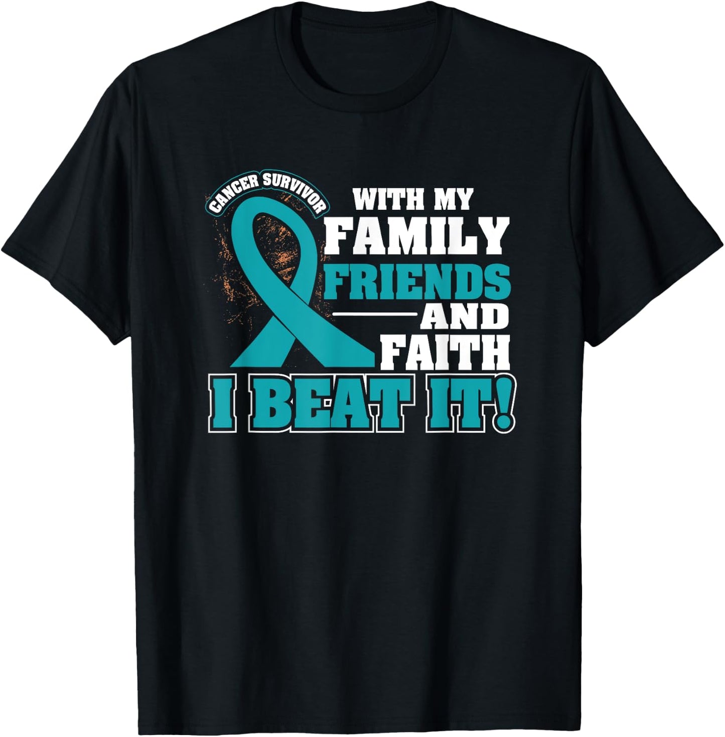 Family Faith I Beat It Ovarian Cancer Awareness Ribbon Gifts T-Shirt - T-Shirt | Black