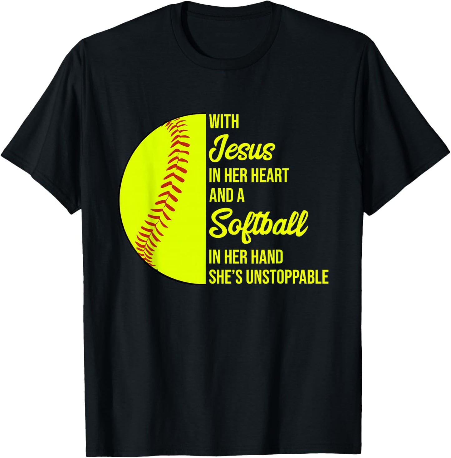 With Jesus In Her Heart She's Unstoppable Softball T-Shirt - T-Shirt | Black