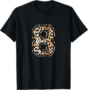 Cool Number 8 Game Football Leopard Cheetah Print T-Shirt - T-Shirt | Black