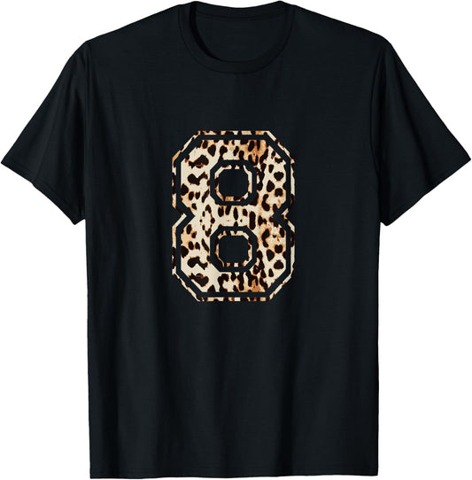 Cool Number 8 Game Football Leopard Cheetah Print T-Shirt - T-Shirt | Black