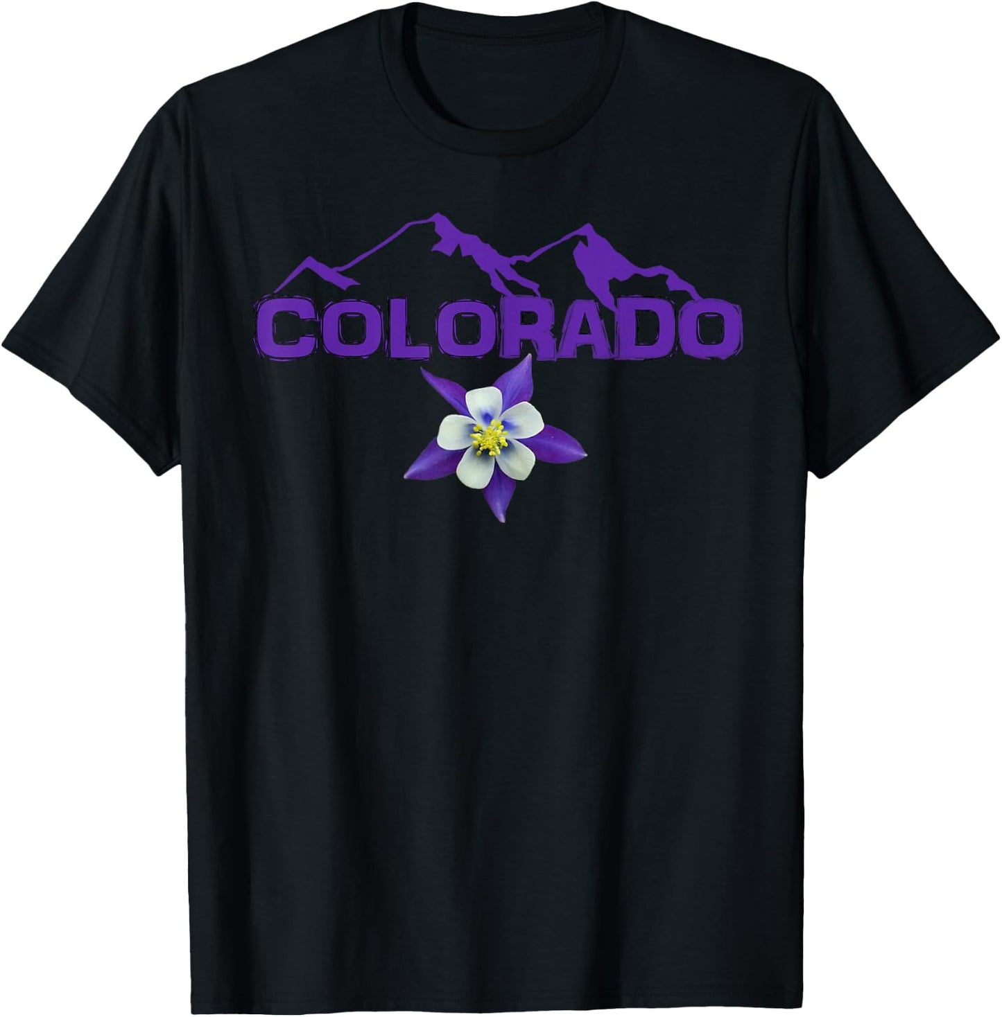 Colorado Mountain Silhouette, Columbine State Flower T Shirt T-Shirt - T-Shirt | Black
