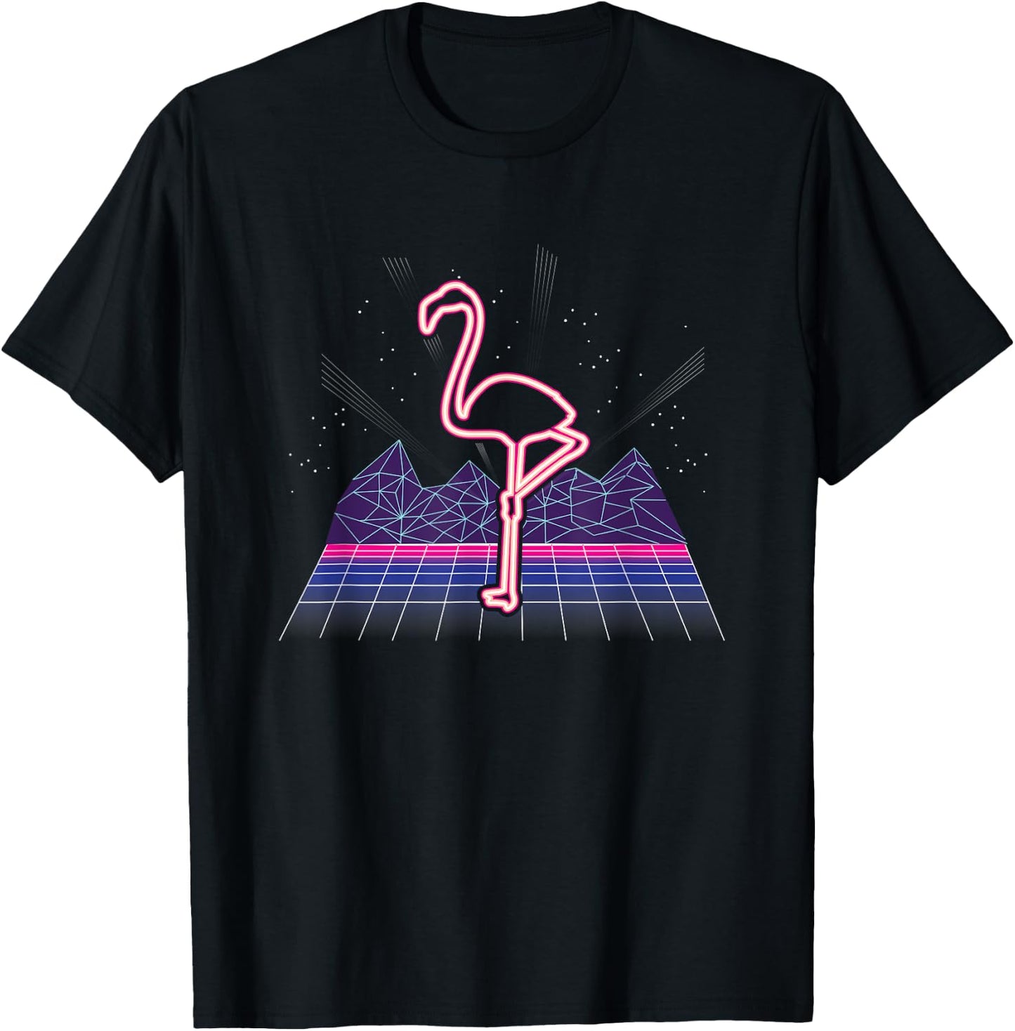 Retro Neon Flamingo 80s I 70s Nostalgic Gift T-Shirt - T-Shirt | Black