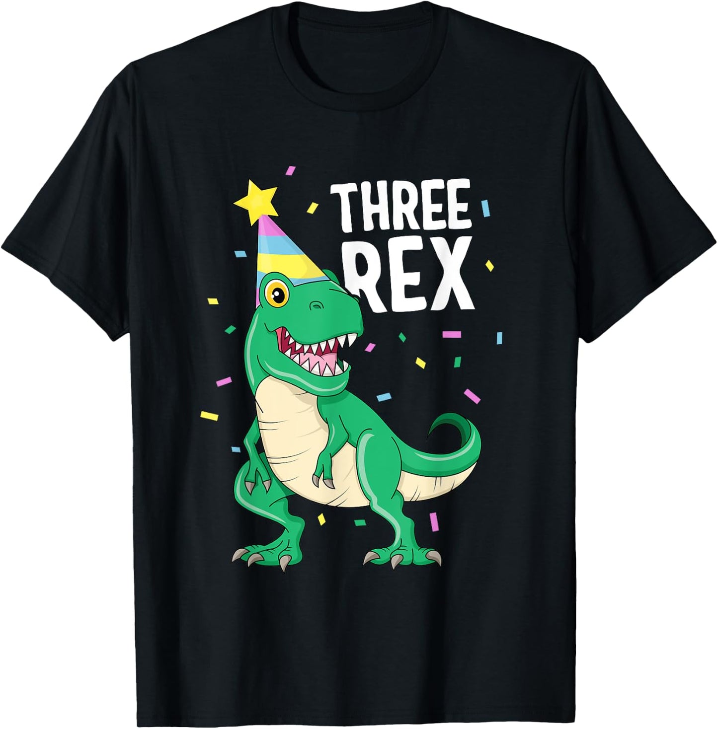 Three Rex 3rd Birthday Boy T-Rex Dinosaur Party Happy Third T-Shirt - T-Shirt | Black