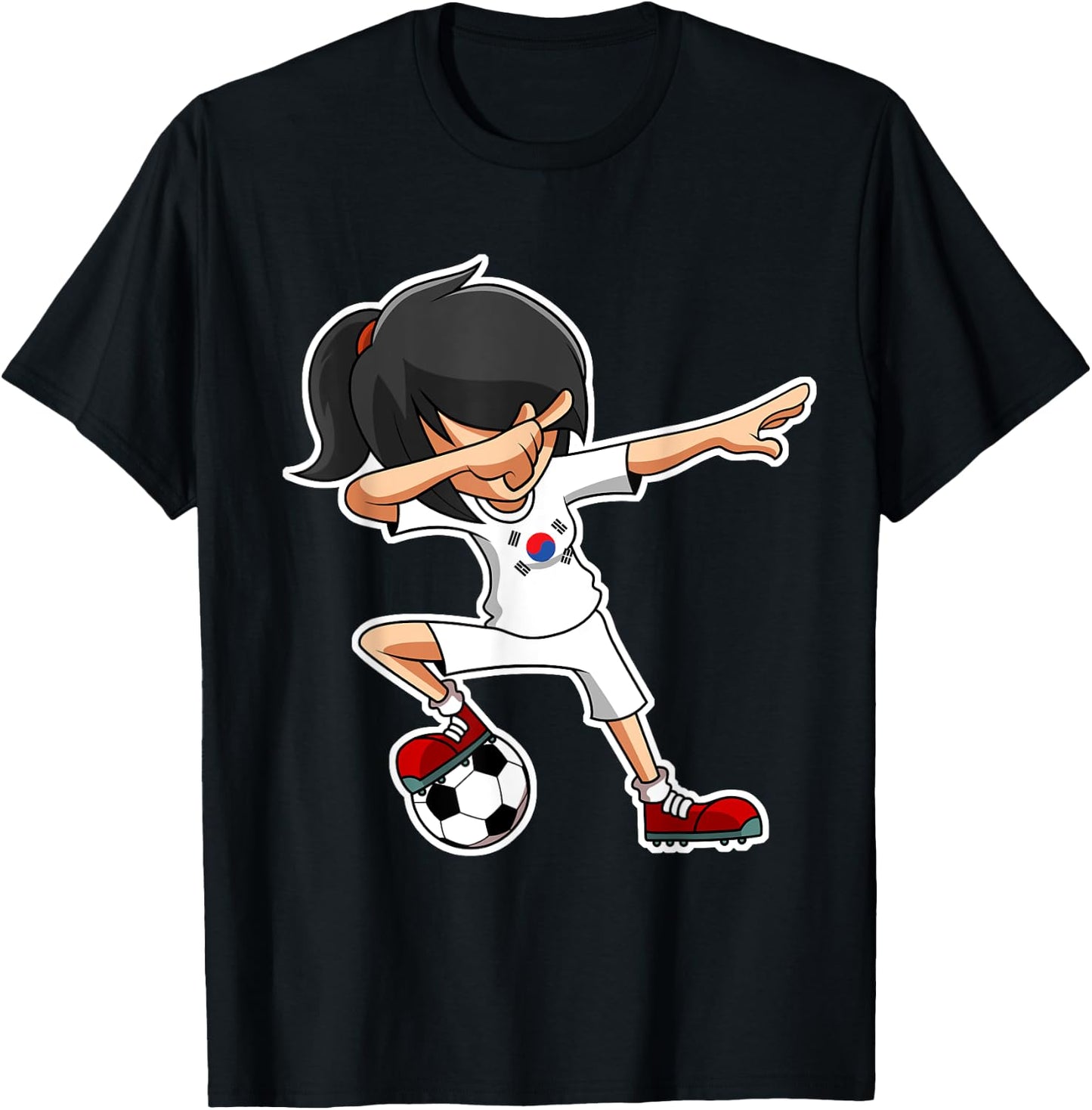 Dabbing Soccer Girl South Korea Shirt, Korean Flag Jersey T-Shirt - T-Shirt | Black