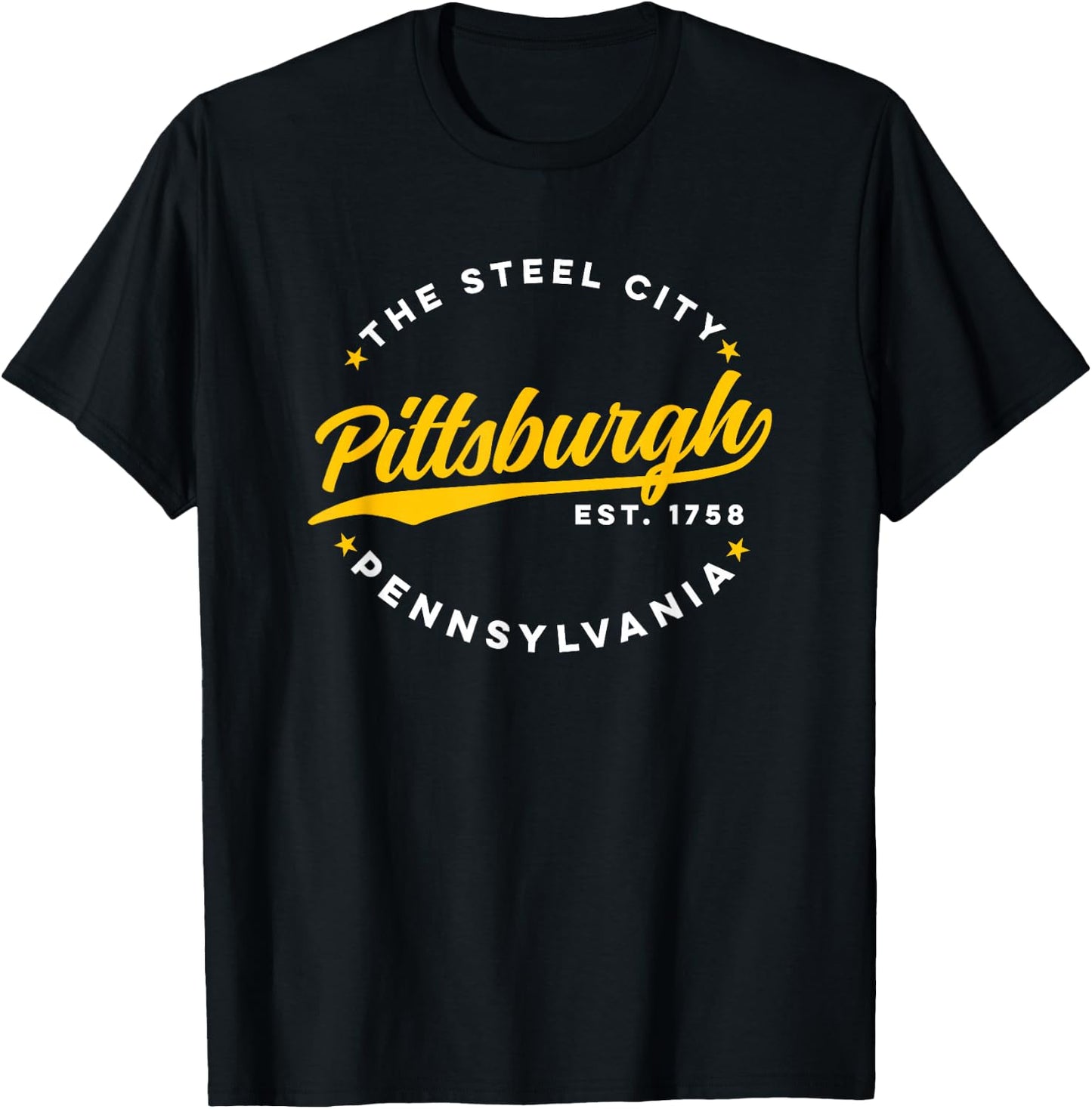 Vintage Pittsburgh Pennsylvania The Steel City Yellow Text T-Shirt - T-Shirt | Black