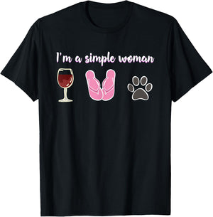I'm Simple Woman Wine Flip flops Cute Paw Print Dog Lovers T-Shirt - T-Shirt | Black