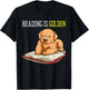 Golden Retriever Book Reading Gift Bookworm Teachers Dog Women Girls Kids T-Shirt - T-Shirt | Black