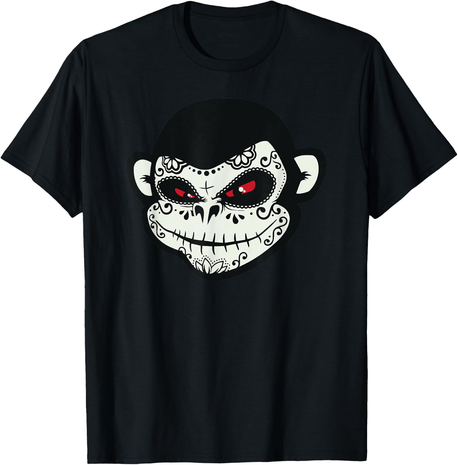 Sugar Skull Monkey Dia De Los Muertos Calavera Pun T-Shirt - T-Shirt | Black