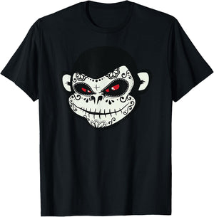 Sugar Skull Monkey Dia De Los Muertos Calavera Pun T-Shirt - T-Shirt | Black
