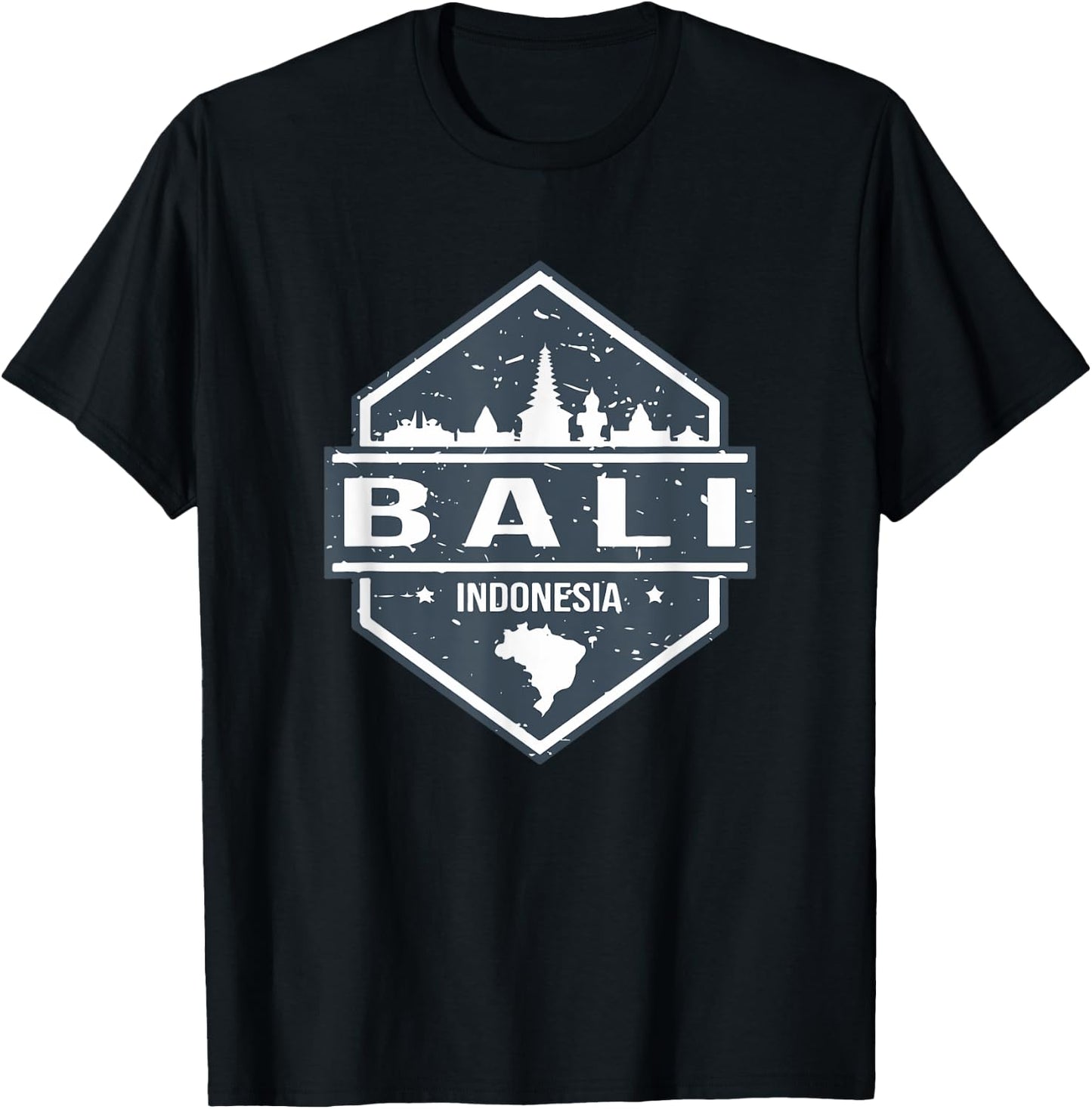 Bali Indonesia Design With Bali Island And Silhoutte of City T-Shirt - T-Shirt | Black