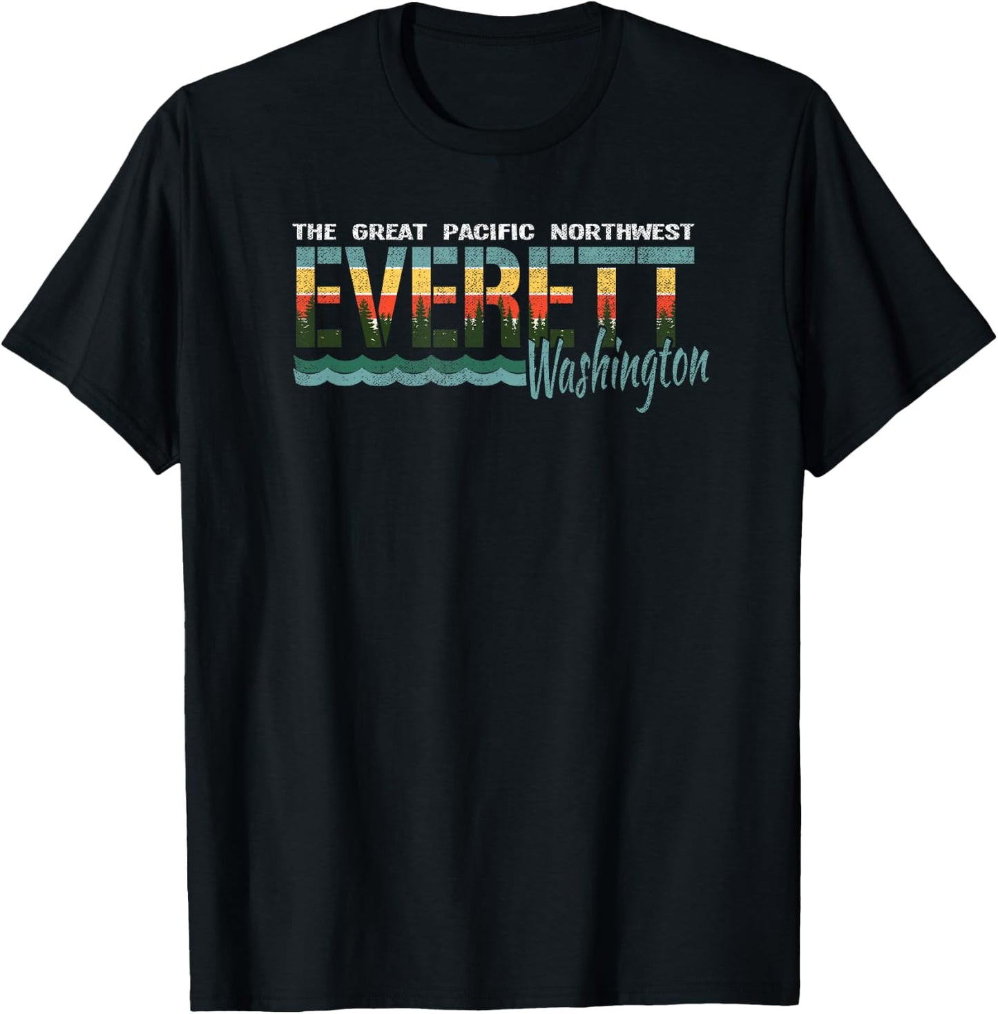 Distressed Retro Everett WA Pacific Northwest Shirt PNW T-Shirt - T-Shirt | Black