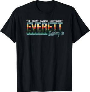 Distressed Retro Everett WA Pacific Northwest Shirt PNW T-Shirt - T-Shirt | Black