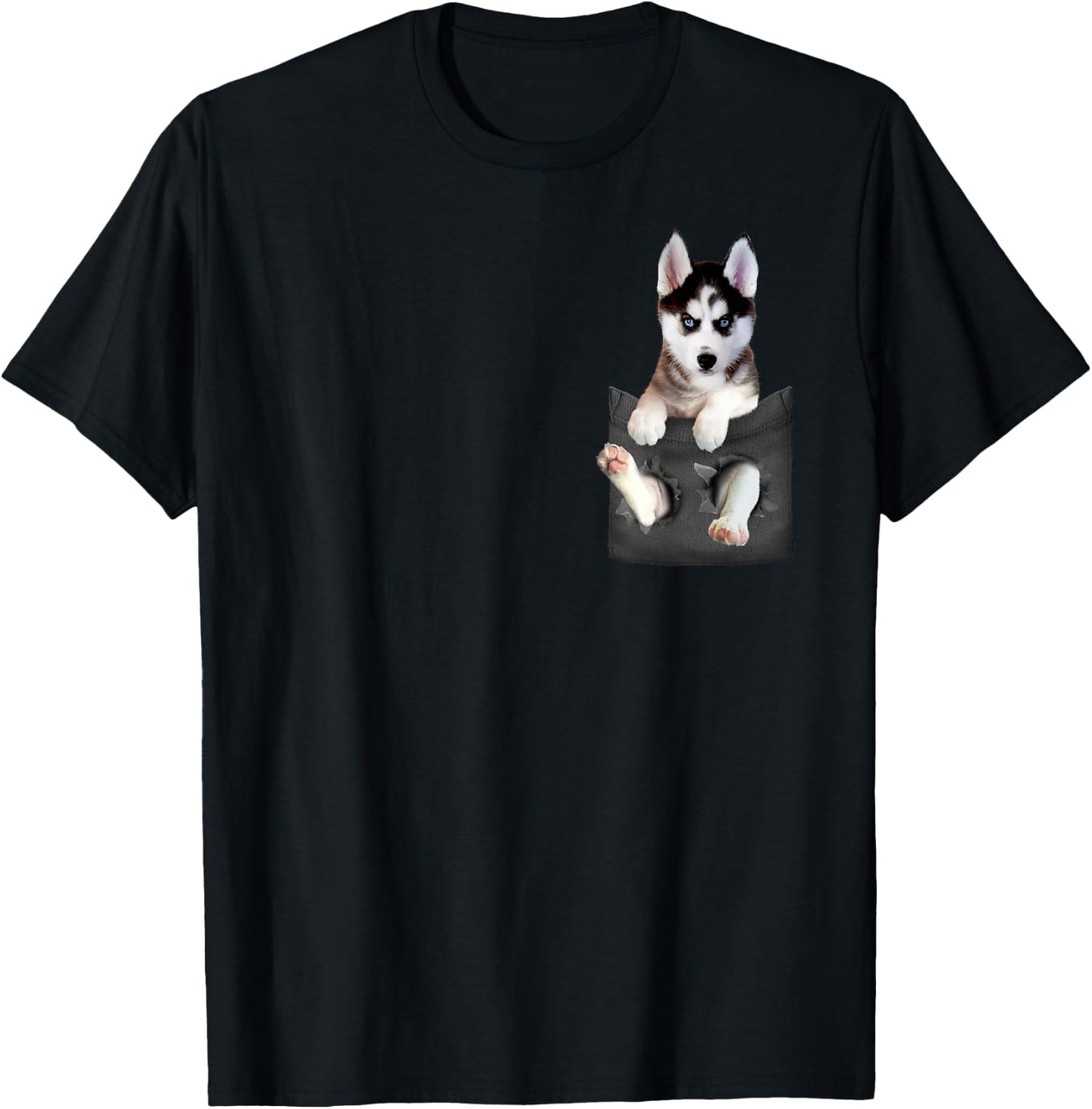 Siberian Husky In Pocket Puppy T Shirt T-Shirt - T-Shirt | Black