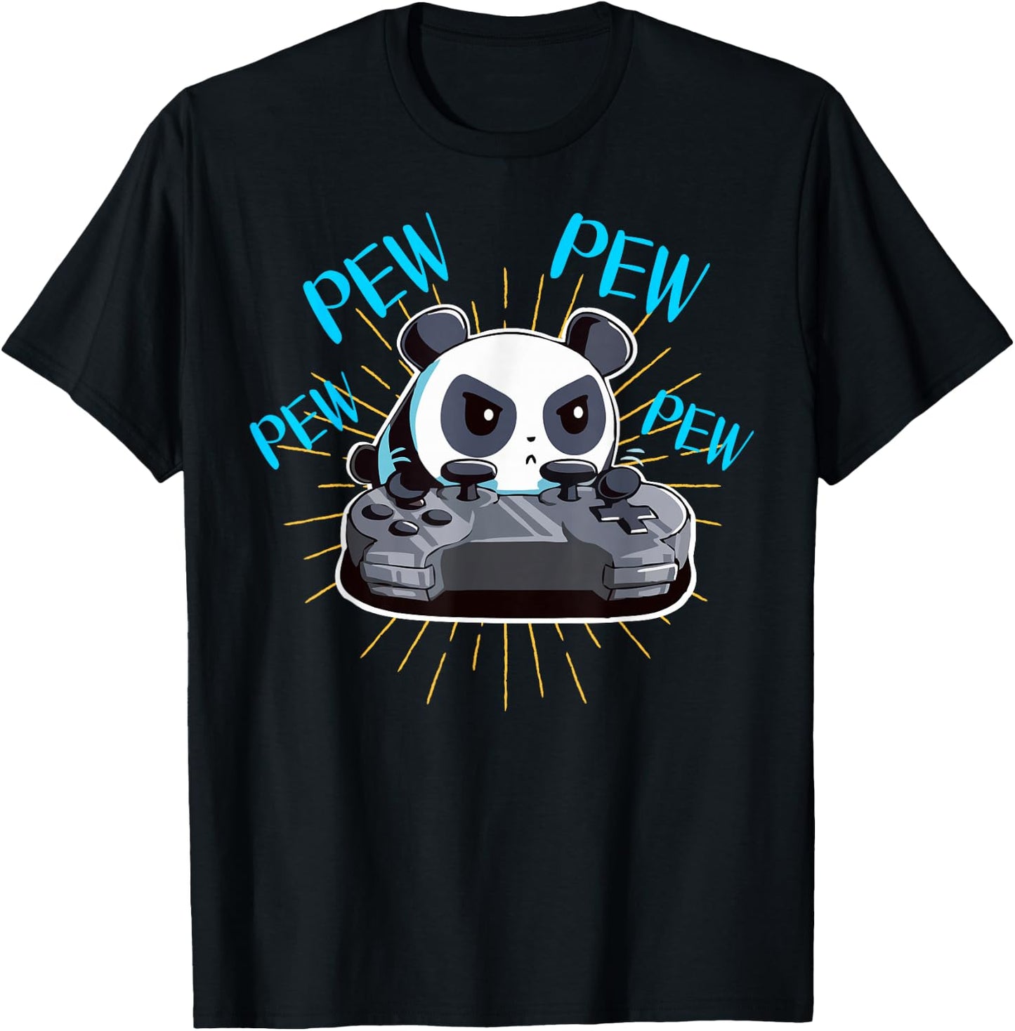 Funny Gamer Pew Pew Panda T-Shirt - T-Shirt | Black