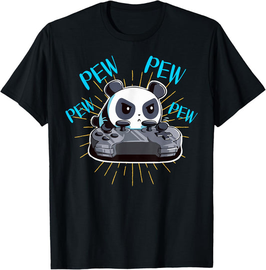 Funny Gamer Pew Pew Panda T-Shirt - T-Shirt | Black