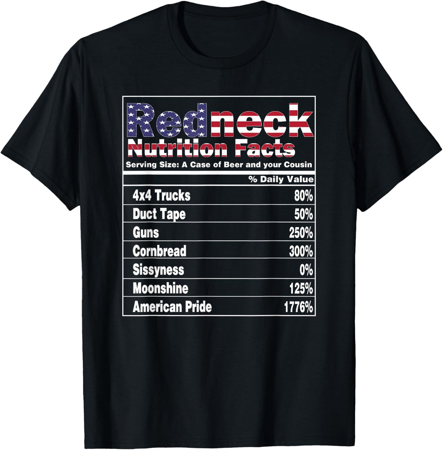 Redneck Nutrition Facts 4th of July Country Funny T-Shirt - T-Shirt | Black