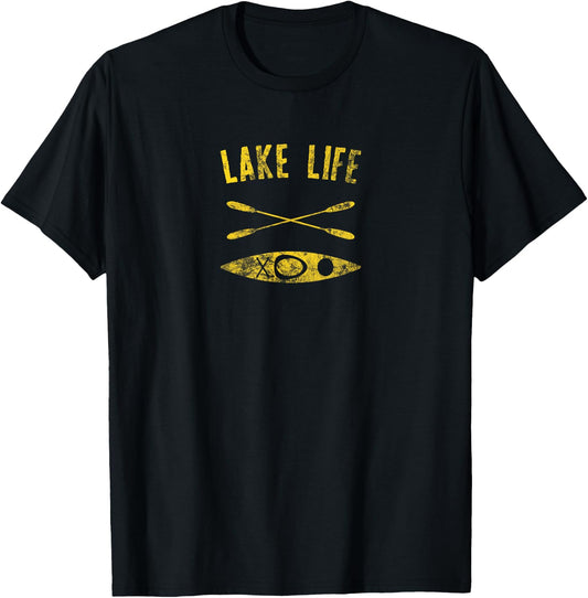 Lake Life Boater and Kayak Distressed Graphic T-Shirt - T-Shirt | Black