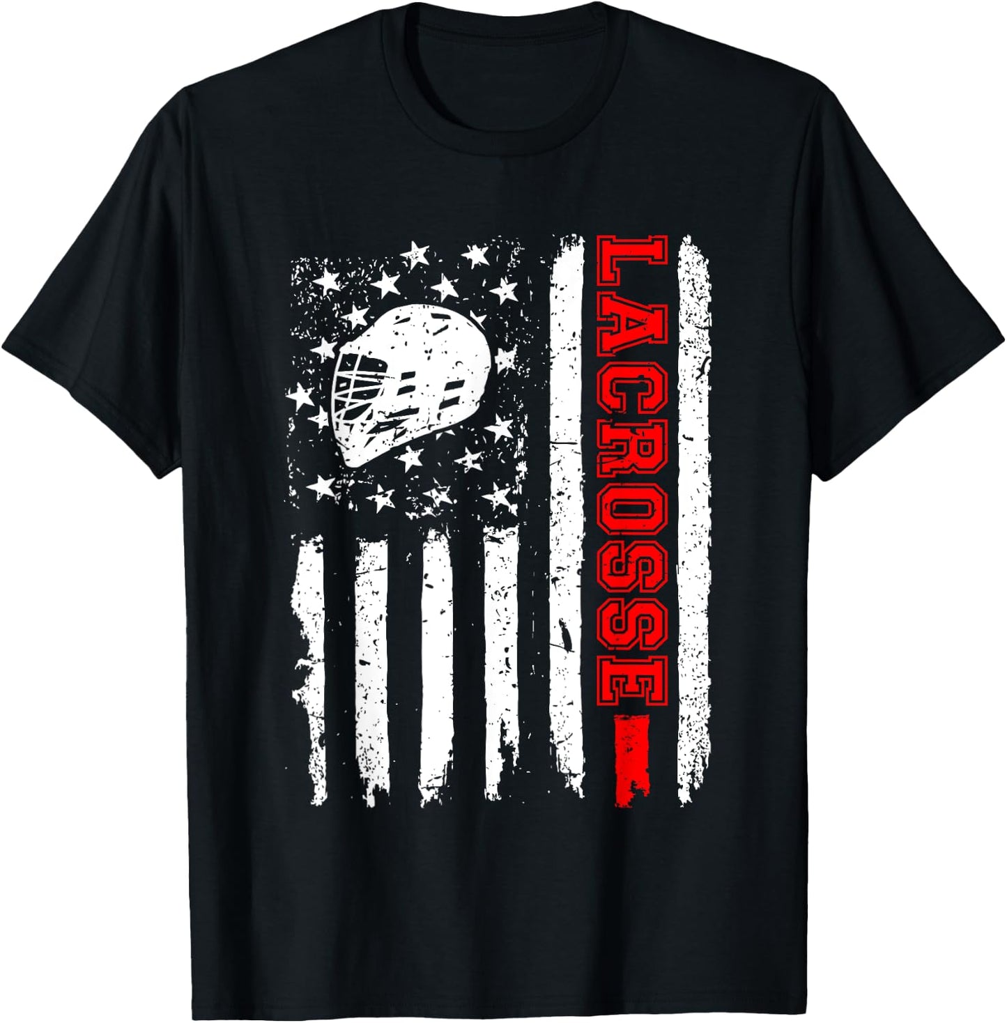 Lacrosse American Flag Distressed T-Shirt - T-Shirt | Black