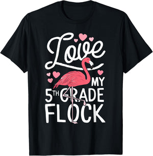 Love My 5th Grade Flock Flamingo Teacher Elementary Gift T-Shirt - T-Shirt | Black
