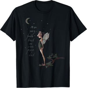Disney Peter Pan Tinker Bell Moon Quote Art Graphic T-Shirt - T-Shirt | Black