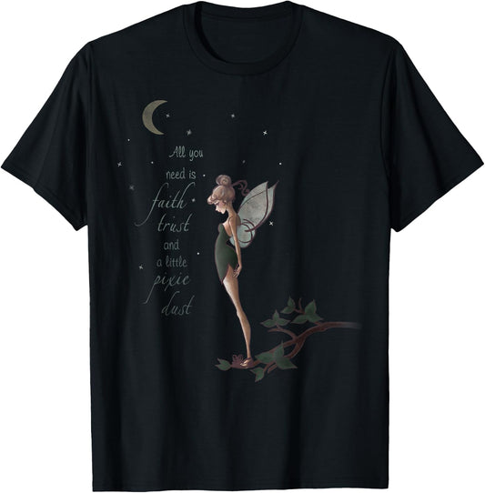 Disney Peter Pan Tinker Bell Moon Quote Art Graphic T-Shirt - T-Shirt | Black