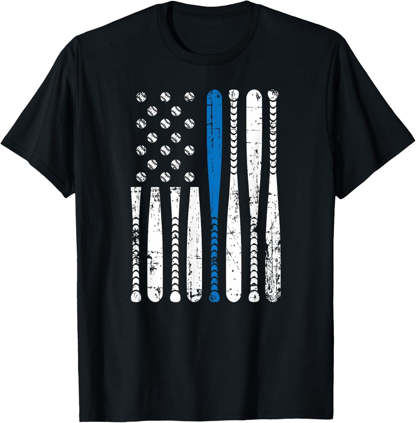 Thin Blue Line LEO USA Flag Police Support Baseball Bat T-Shirt - T-Shirt | Black