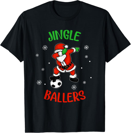 Jingle Ballers Christmas Soccer Santa Football T-Shirt - T-Shirt | Black