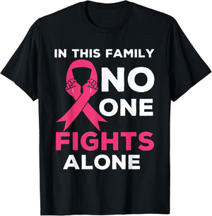 In This Family No one Fight Alone Breast Cancer Awareness T-Shirt - T-Shirt | Black