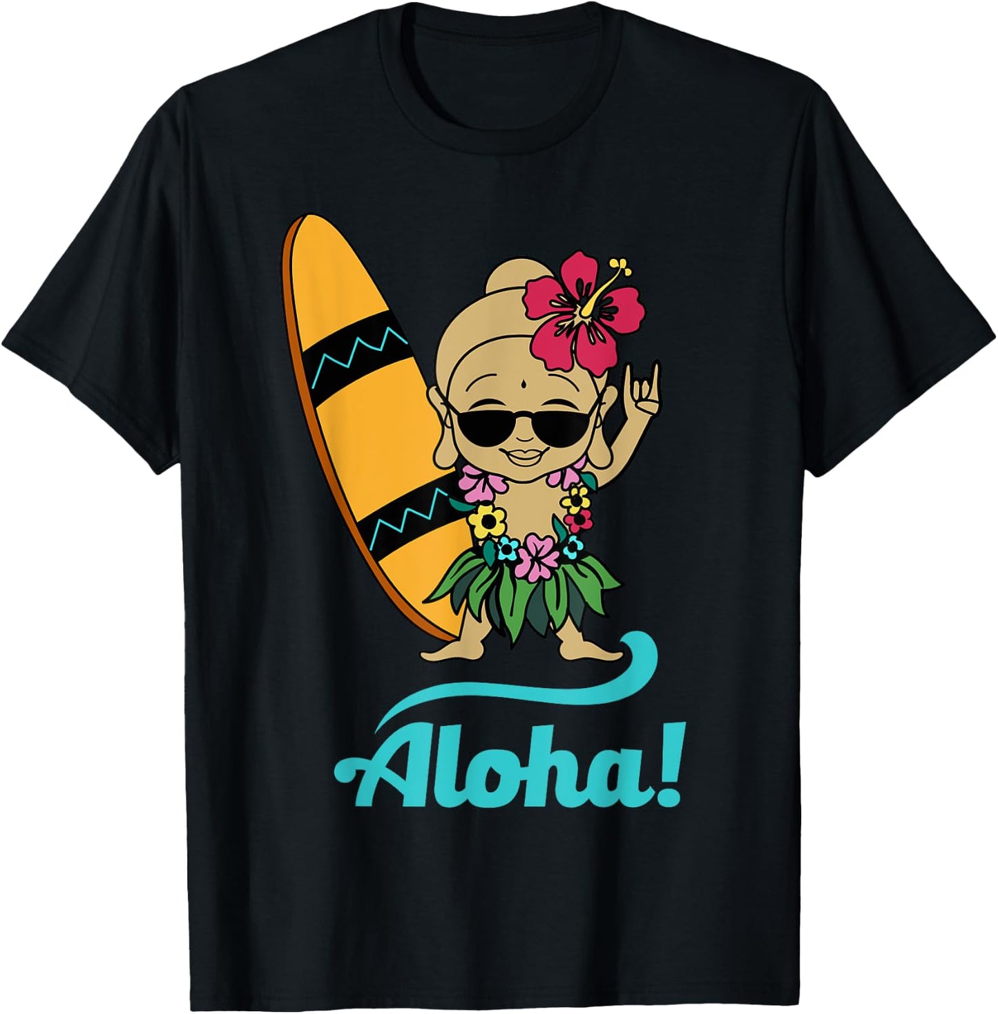 Hawaiian Surfing Buddha Aloha Hawaii Beach Yoga T-Shirt - T-Shirt | Black