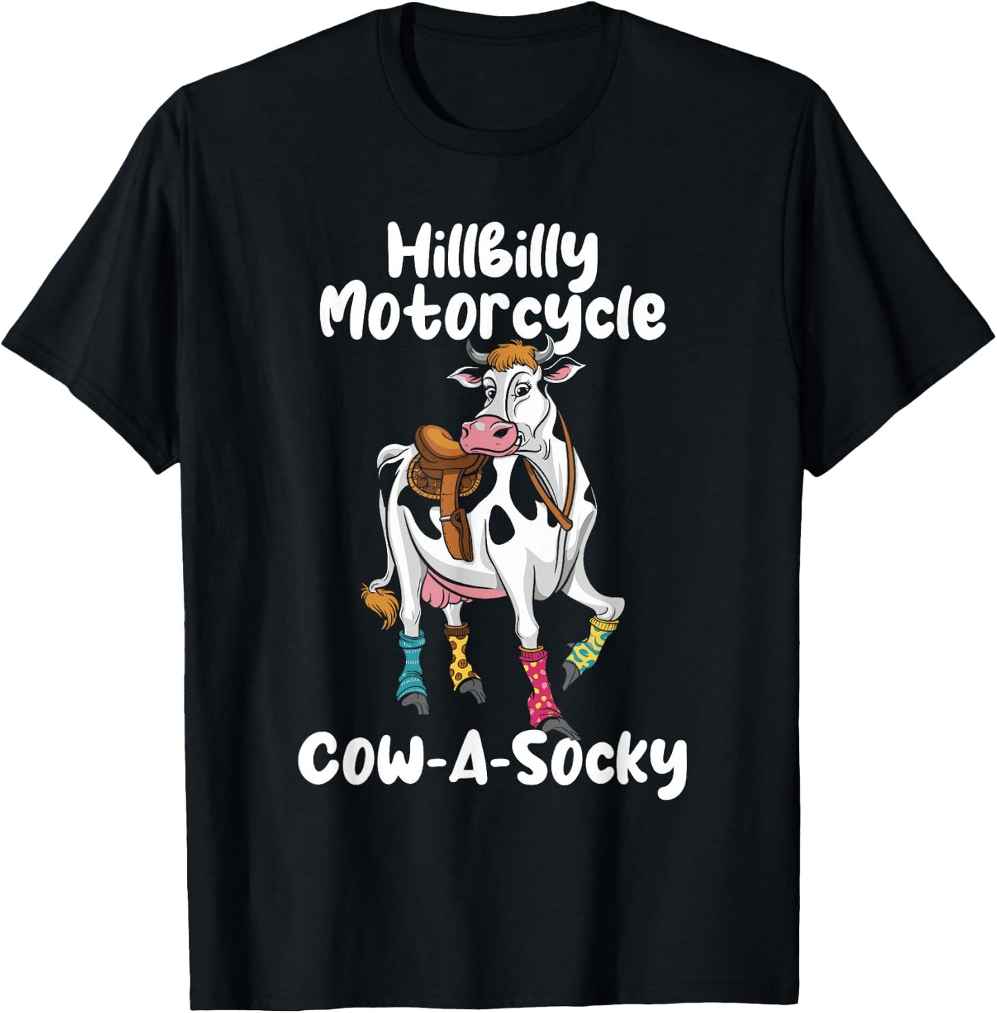 Funny Cow Hillbilly Motorcycle Cow-A-Socky T-Shirt - T-Shirt | Black