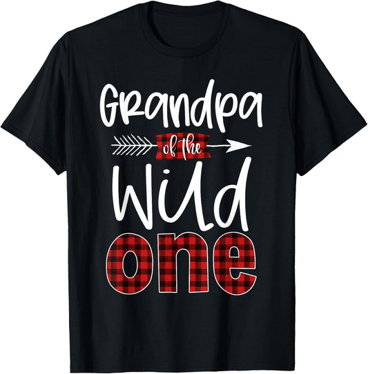 Grandpa of the Wild One Shirt Plaid Lumberjack 1st Birthday T-Shirt - T-Shirt | Black