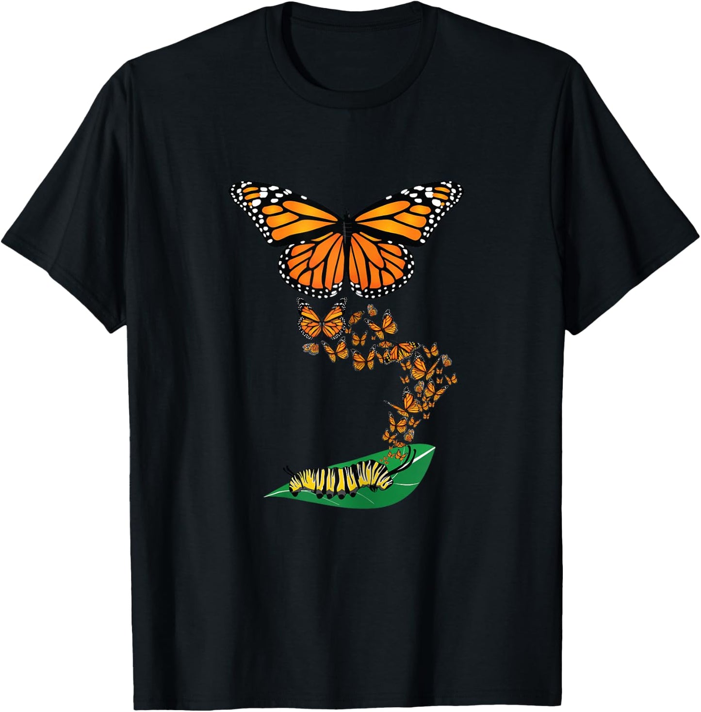 Colorful Caterpillar to Monarch Butterfly Metamorphosis Gift T-Shirt - T-Shirt | Black