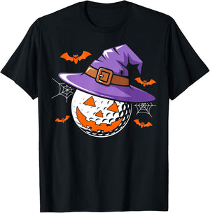 Halloween Golf Ball Witch Hat Pumpkin Spooky Bat Web Lover T-Shirt - T-Shirt | Black
